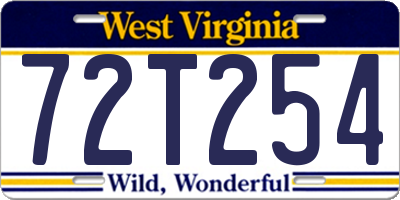 WV license plate 72T254