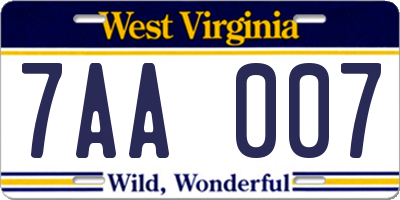 WV license plate 7AA007