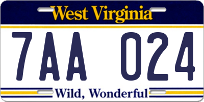 WV license plate 7AA024