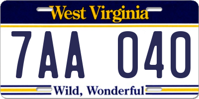WV license plate 7AA040