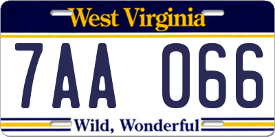 WV license plate 7AA066