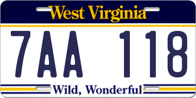 WV license plate 7AA118
