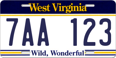 WV license plate 7AA123