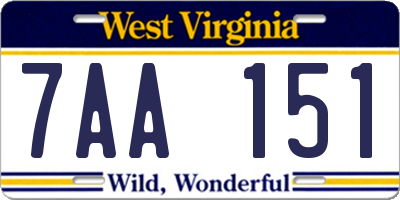 WV license plate 7AA151
