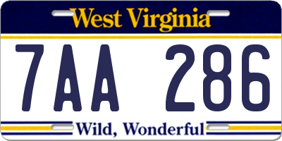 WV license plate 7AA286