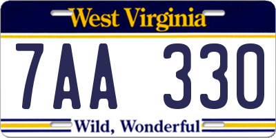 WV license plate 7AA330