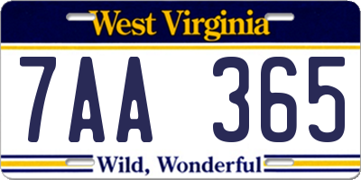 WV license plate 7AA365