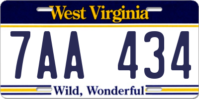 WV license plate 7AA434