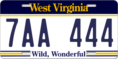 WV license plate 7AA444