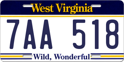 WV license plate 7AA518