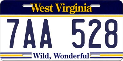 WV license plate 7AA528