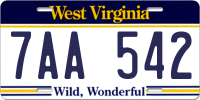 WV license plate 7AA542
