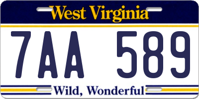 WV license plate 7AA589