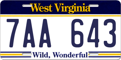 WV license plate 7AA643