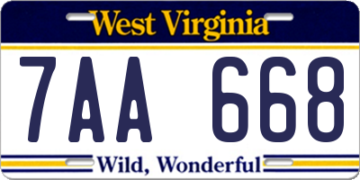 WV license plate 7AA668