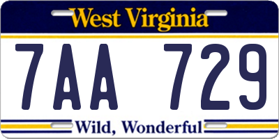 WV license plate 7AA729