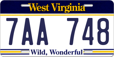 WV license plate 7AA748