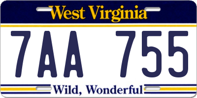 WV license plate 7AA755
