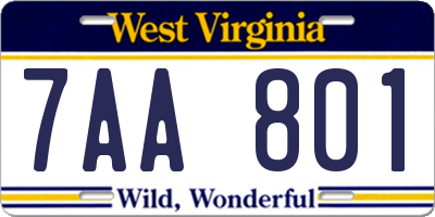 WV license plate 7AA801