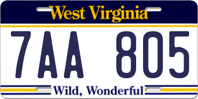 WV license plate 7AA805