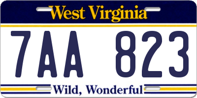 WV license plate 7AA823