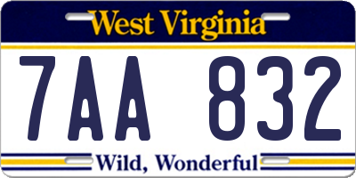 WV license plate 7AA832