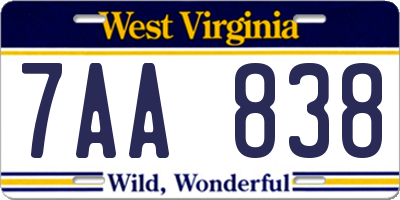 WV license plate 7AA838