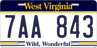 WV license plate 7AA843