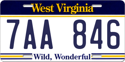 WV license plate 7AA846