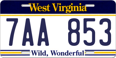 WV license plate 7AA853