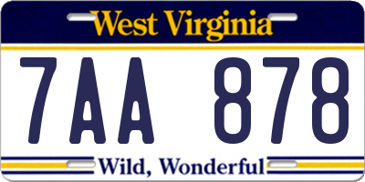 WV license plate 7AA878