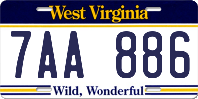 WV license plate 7AA886