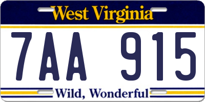 WV license plate 7AA915