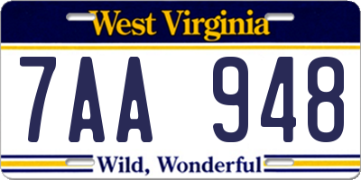 WV license plate 7AA948