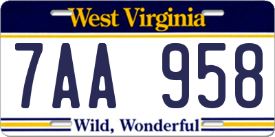 WV license plate 7AA958