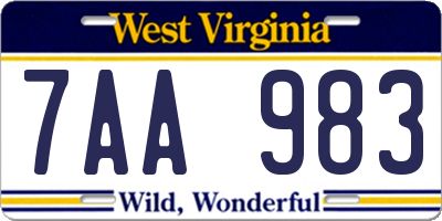 WV license plate 7AA983