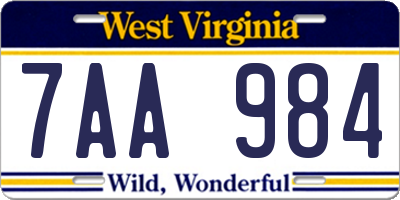 WV license plate 7AA984