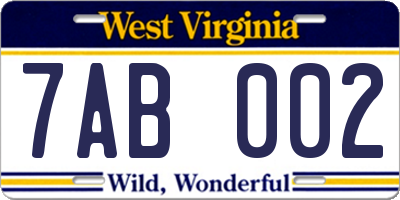 WV license plate 7AB002
