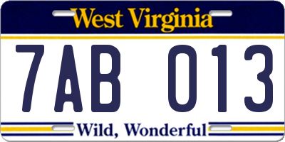 WV license plate 7AB013