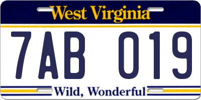 WV license plate 7AB019
