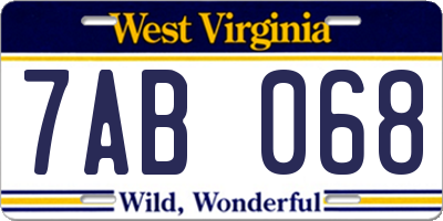 WV license plate 7AB068