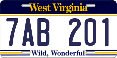WV license plate 7AB201