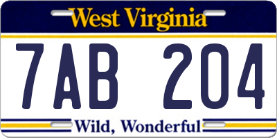 WV license plate 7AB204