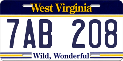 WV license plate 7AB208