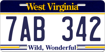 WV license plate 7AB342