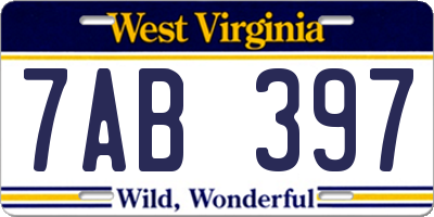 WV license plate 7AB397