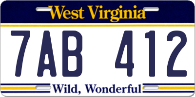 WV license plate 7AB412