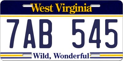 WV license plate 7AB545