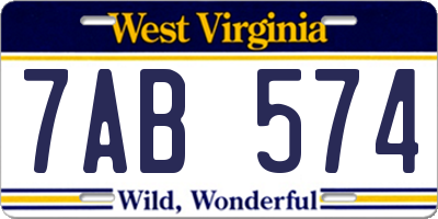 WV license plate 7AB574