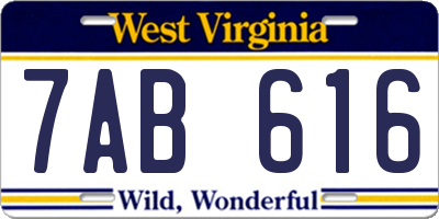 WV license plate 7AB616